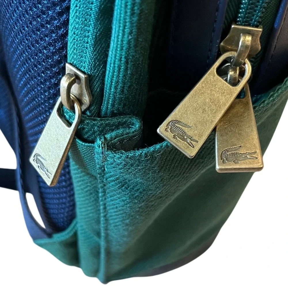 Lacoste‎ Kids Green Navy Blue Varsity Logo Backpack Bag 9A6219-F9W NWT